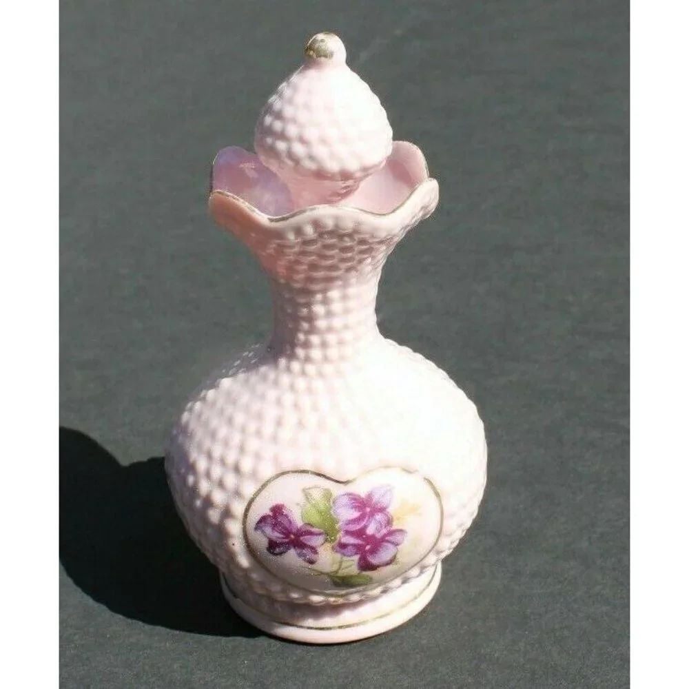 VTG Purple Porcelain HB Bubbled Flower Mini Table Top Creamer / Oil W/ Stopper